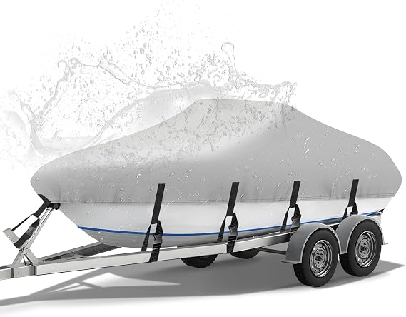 NEVERLAND Boat Cover Waterproof Heavy Duty Bass Boat Cover 20-22 ft Gray