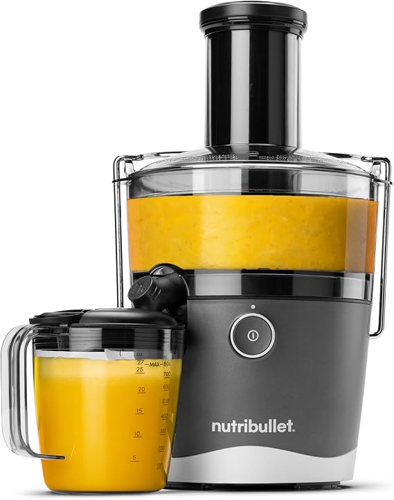 nutribullet Juicer, 800W Juicer, Large 3" Feed Chute for Whole Fruits and Vegetables, 27oz Juice Pitcher, .5L Pulp Container, Dual Speeds, BPA Free, Gray, NBJ50100
