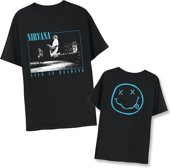 Nirvana Live at Reading Front & Back Adult Black Short Sleeve T Shirt 90s Music Vintage Style Graphic Tee