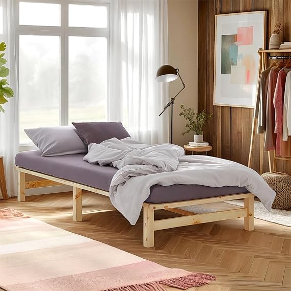 Homestyle4u Wooden Bed 90 x 200 cm with Mattress & Slatted Frame - Pine Solid wood single bed in pallet bed style - natural includes comfort foam mattress (H2) allergy-friendly