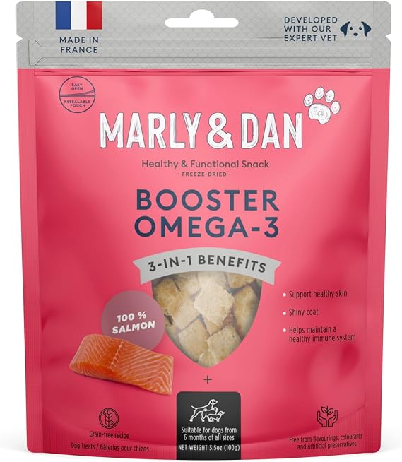 Marly and Dan Salmon Dog Treats, Freeze Dried Salmon Omega-3 Booster Treats for Dogs