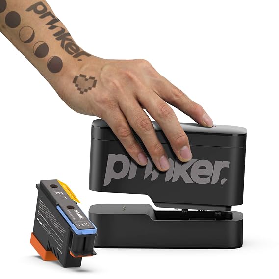 Prinker S Black Temporary Tattoo Printer, Custom Tattoos in Seconds, Water-Resistant and Soap-Washable, Android & iOS Compatible, Ink Included