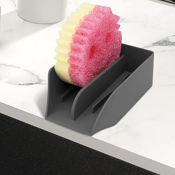 Smiley Face Sponge Holder for Scrub Daddy Kitchen Sink with Drain Spout, Sink Sponge Holder, Large Soap Dish, Sink Caddy Organizer, Dishwasher Safe, Kitchen Accessories