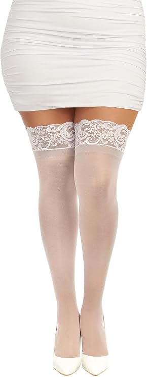 Dreamgirl Women's Sheer Thigh High Stockings with Silicone Lace Top