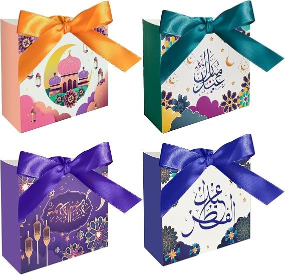 Colodeol 12Pcs Eid Mubarak Goodie Bags,Ramadan Goodie Bags with Ribbons Eid Mubarak Treat Bags Eid Gift Bags for Ramadan Kareem Eid Mubarak Party Supplies