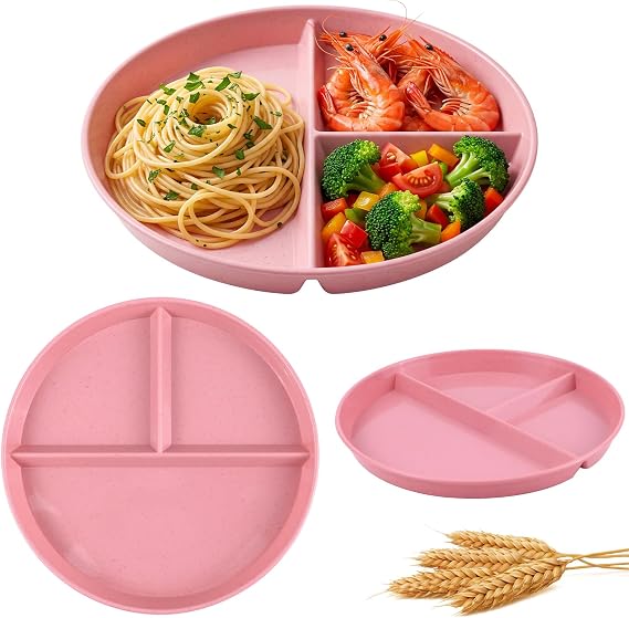 Portion Control Divided Plates, Divided Dinner Plates Unbreakable Plastic Diet Plates Tray Reusable Picnic Dishes for Adults Kids Home Camping Parties F4-FGCP