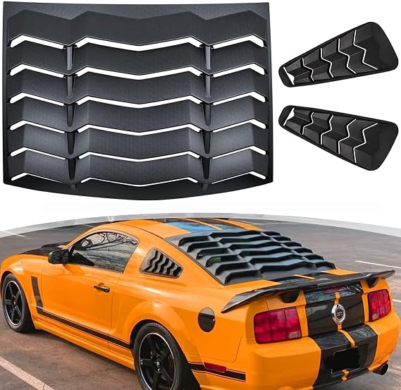 Window Louver for Ford Mustang 2005 2006 2007 2008 2009 2010 2011 2012 2013 2014 Windshield Sun Shade Rain Covers in GT Lambo Style Side & Rear Window Louver Fit All Weather ABS - Matte Black