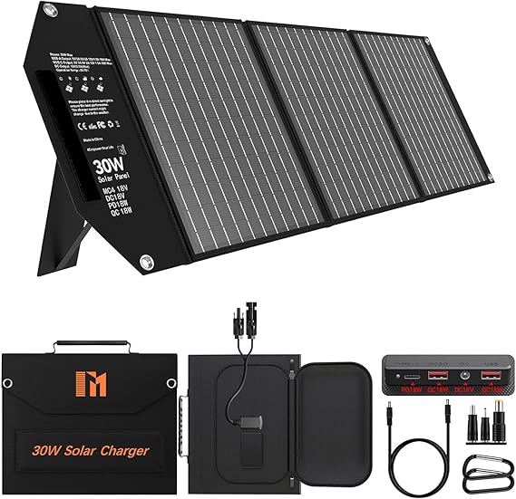 30W Solar Panels Charger Portable Foldable with USB-C USB-A MC4 DC