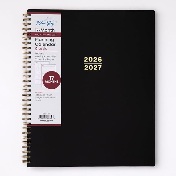 Blue Sky 2026-2027 Weekly & Monthly Academic Planner, 8.5"x11", Black