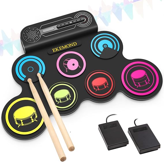 7-Pads Electronic Drum Set Drum Pad with Headphone and Speaker, Drumsticks & Pedals, Holiday Gifts for Kids