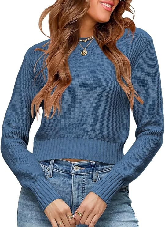 Womens Fall Cropped Long Sleeve Knit Pullover | Ribbed cuffs,hem,and crew neck, Lightweight and Breathable, Business Casual Work Outfits, Travel vacation