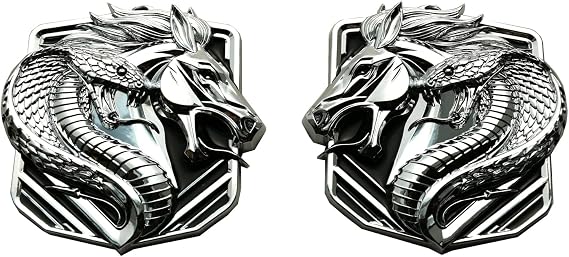 Pair New Custom Cobra Emblems Left Right 3D Badge Replacenment for Bronco F150 2024 Mustang GT Dark Horse Angry Aggressive (Chrome)