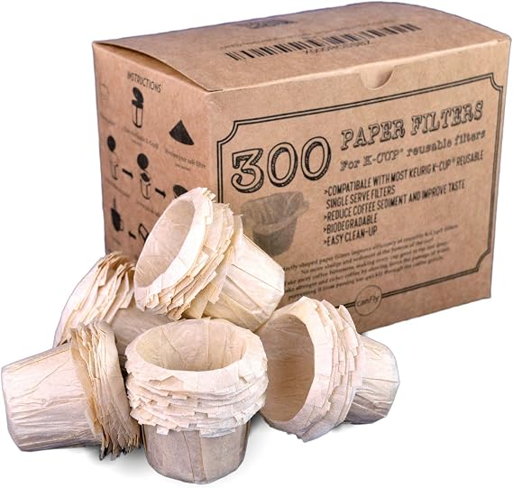 K Cup Paper Filters Disposable for Reusable Coffee Pods, 300 Count | Cleaner coffee with less sediment and fast no-mess cleanup