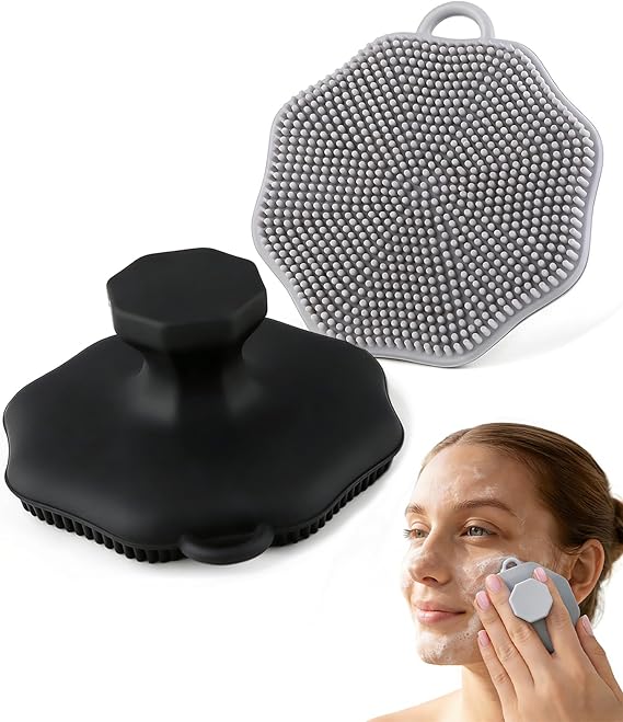 2pcs Lymphatic Drainage Brush, Handheld Silicone face Scrubber for Women Men, for Daily Care, Suitable for Sensitive, Delicate and Dry Skin (Black + Grey)