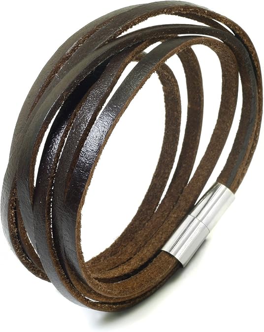 JEWELRIESHOP Monotone Rough Finish Genuine Leather Wrap Bracelet Wristband