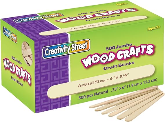 Creativity Street Wood Crafts Jumbo Craft Sticks, 6" x 3/4" x 2mm, Natural, Box of 500