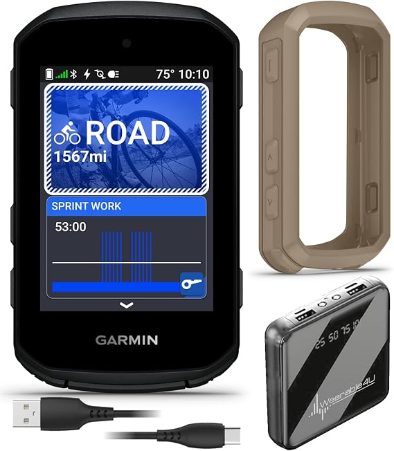 Garmin Edge 550, Compact GPS Cycling Computer, 2.7" Vivid Color Display, Bike-Specific Mapping, Advanced Training & Performance Insights + Sandstone Silicone Case w/ Wearable4U PowerBank Bundle