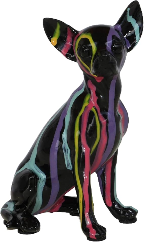 Colorful Striped Chihuahua Statue Modern Art Dog Decor Figurine | Modern Graffiti Chihuahua Dog Figurine Resin Sculpture Decor for Living Room and Gift Birthday Dog Lovers