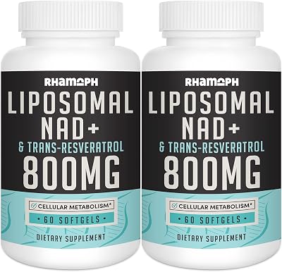 Liposomal NAD 800 mg with Trans-Resveratrol 300 mg, Max Absorption, Actual NAD Boosting Supplement for Healthy Aging, Cellular Energy, DNA Repair, Longevity - 120 Softgels