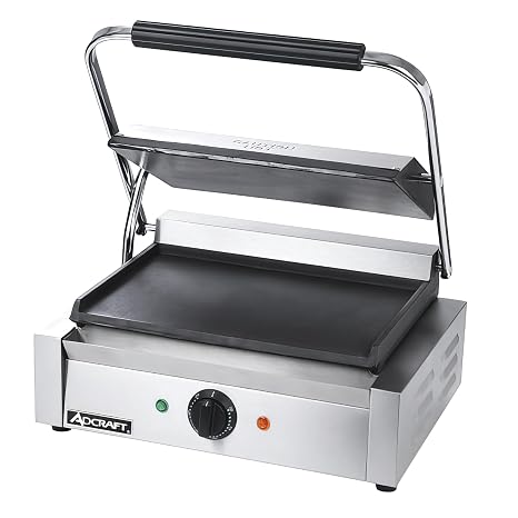 Adcraft Panini Grill with Flat Plates, 12"D x 17"W x 7.75"H, in Stainless Steel (SG-811E/F)
