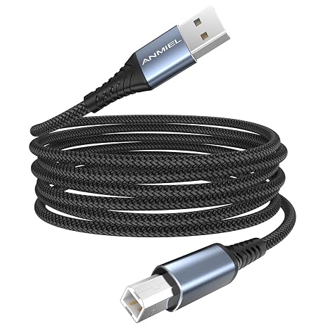 Printer Cable 3M, USB Printer Nylon Braid Cord 2.0 Type A Male to B Male Cables Scanner Cord High Speed Compatible with HP, Canon, Dell, Epson, Lexmark, Xerox, Samsung and More