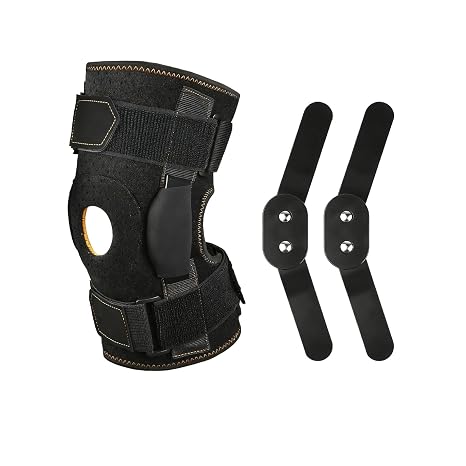 Hinged Knee Support Brace,Hinged Knee Brace,Knee Hinge Brace,Adjustable Open Patella,Knee Support with Dual Side Stabilizers & Parallel Straps(L)