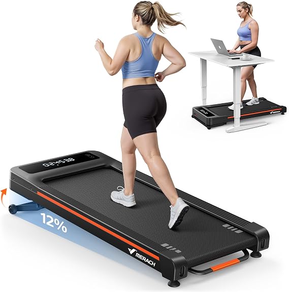 MERACH Walking Pad with Incline 12% Auto Treadmill for Home, 400lbs Capacity 3.5HP Super Quiet Brushless Walking Pads Under Desk, 16.5"x41.3" Mat Walk Pad with Remote & LED W50 Walking OAD