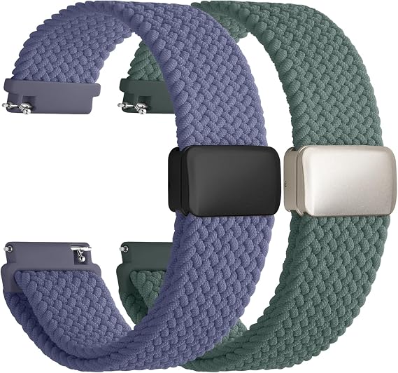 Fullmosa 20mm Magnetic Quick Release Nylon Watch Bands for Garmin Samsung | Fits for Garmin Vivoactive 6/5, Venu Sq/Sq 2, Forerunner 165/245/55, Samsung Gear S2 Classic for Men Women, Green+Blue Grey