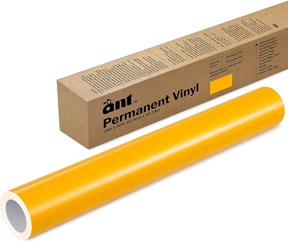 ANT Yellow, 24" x 50, Permanent Vinyl Roll, Adhesive Vinyl Roll, for DIY Project, Decal, Sticker, Compatible with Cricut, Cameo, Silhouette, Weather-Resistant