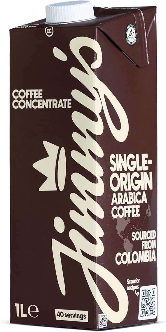 Jimmy’s Coffee Concentrate 1L - 100% Single-Origin Arabica, Unsweetened, Makes 40 Servings - Just Add Milk or Water (1, 1L) | Sourced from Columbia, unsweetened, makes 40 servings.