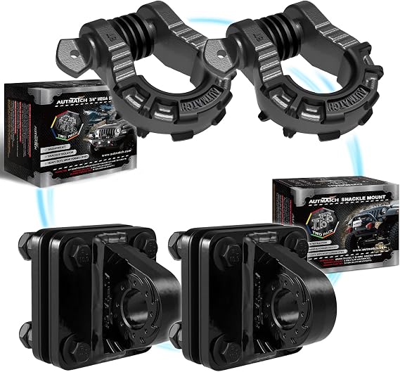 AUTMATCH Mega D Ring Shackles with Shackle Mount, Bolt On Clevis Mount Bumper Shackle Bracket, Use with Tow Strap, Winch, Off-Road Vehicle Recovery Truck, Gunmetal