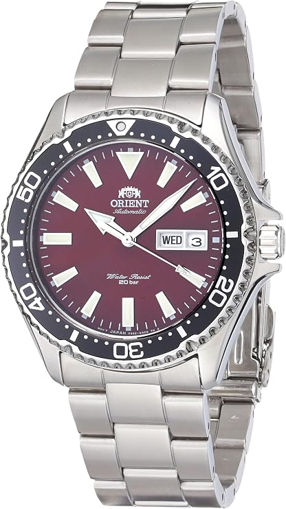 ORIENT RA-AA0003R Men's Kamas Stainless Steel Black Bezel Red Dial Automatic Dive Watch, Dive Watch, Automatic