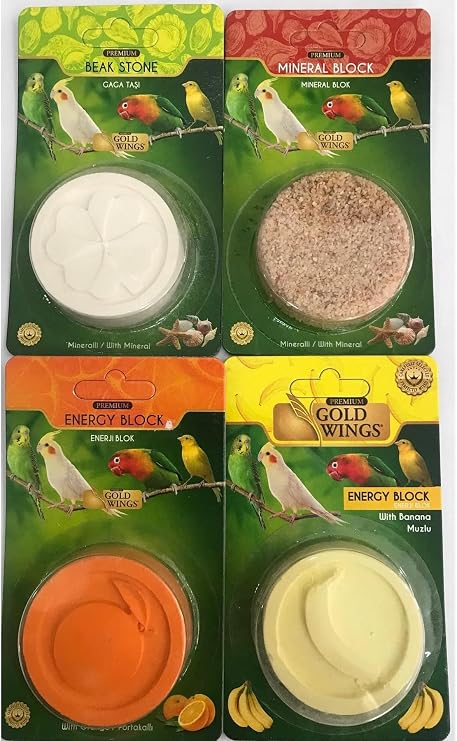 Gold Wings Premium-Beak Stone+mineral Block+ Energy Block Set (4 Pieces)