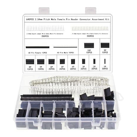 640Pcs Connector Kit 2.54mm Pitch Crimp Pin Housing Connector and Male Female Crimp Pins with Pin Header