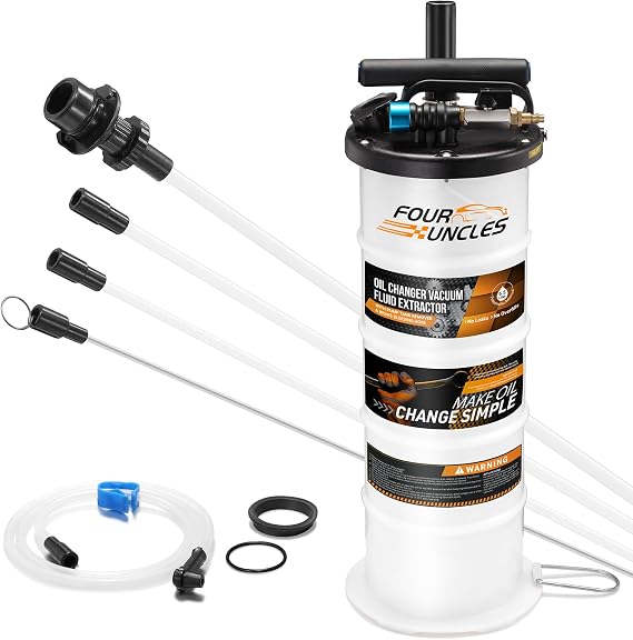 FOUR UNCLES 6.5L Pneumatic/Manual Oil Extractor Pump | 6.5L Capacity, Manual or Pneumatic Use, Fast Oil Extraction, 3 Suction Tubes, Brake Bleeding Hose