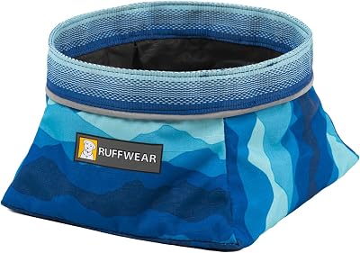 Ruffwear, Quencher Collapsible Dog Bowl, Packable Food & Water Bowl with Waterproof Lining, Water-Resistant Shell, Reflective Trim, Lightweight, 4.2 Cups 1 L, Coastal Mountains, Medium