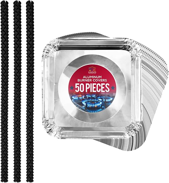 Silicone Oven Guards for Racks (3 Pack) and Gas Stove Burner Liners (50 Pack), Bundle