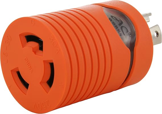 AC WORKS 4-Prong 30Amp 125/250Volt NEMA L14-30P Locking Plug to L6-30R 30Amp 250Volt Locking Female Connector (Compact)