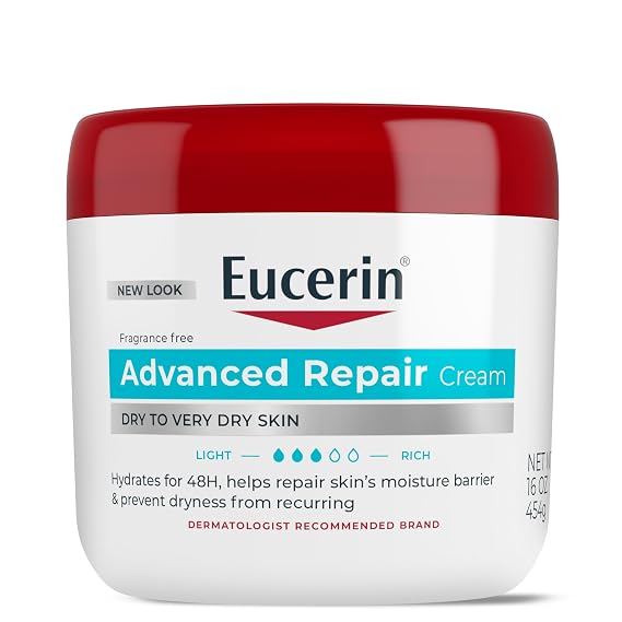 Eucerin Advanced Repair Body Cream, Urea Enriched, Unscented Body Cream for Dry Skin With Triple Moisturizing Complex, 16 OZ Jar