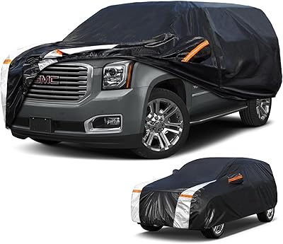 Large SUV Car Cover for GMC Yukon 100% Waterproof All Weather, Heavy Duty Outdoor Full Exterior Covers Rain Sun Wind UV Protection.