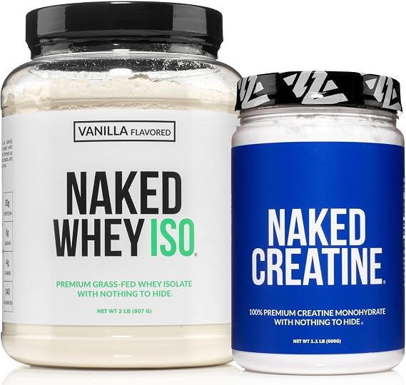 NAKED Vanilla Whey Isolate Protein Powder (24 Servings) Pure Micronized Creatine Monohydrate 500g (100 Servings) Grass-Fed; Bulk; Non-GMO; Gluten Free; Soy Free