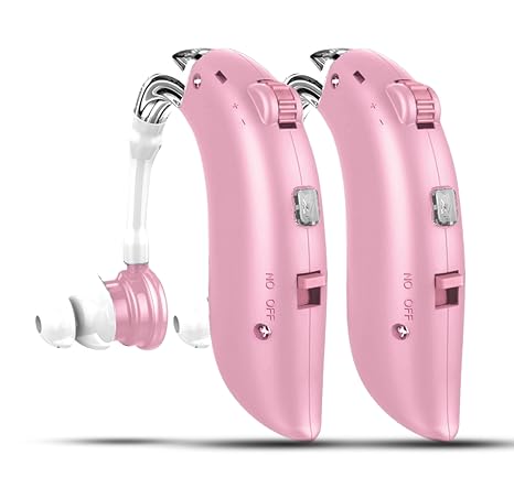 DELLONA High-Performance Hearing Aids for Seniors, OTC Rechargeable Hearing Aid for People with Severe Hearing Loss with Intelligent Noise Reduction (Pair), 4 Modes - Comfortable Hearing Aid devices for elderly, Over The Counter Hearing Aids (Pink)