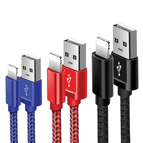 Brand-Tech for iPhone Charger Cable 3Pack, USB Charger Braided Long Phone Fast Charging Cable Compatible with iPhone 14/13/12/11/Pro/Xs Max/X/8/7/Plus/6S/6/SE/5S and More (3 Pack 3M)