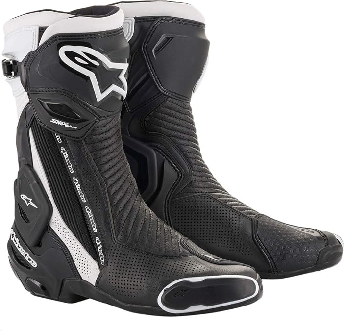 Alpinestars SMX Plus V2 Vented Motorcycle Boots, CE-Certified High-Speed Flexible Protection, Riding Footwear, 46, Black/White