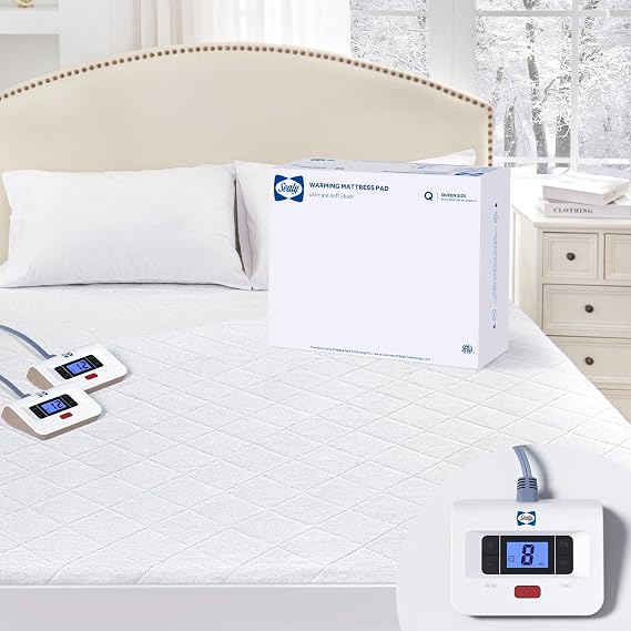 Sealy Heated Mattress Pad Queen Size with Plush Top Dual Controller 6080"