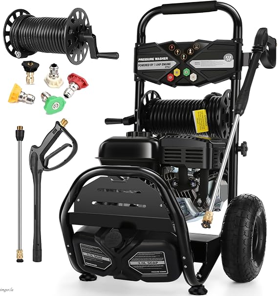 4200PSI Professional Gas Pressure Washer, 4GPM 212CC 7.0 HP 10" Wheels Commercial Gas Power Washer with 3L Foam Bottle 5 Nozzles 32FT Hose for Home Car Fence Driveway (EPA/CARB/ETL Compliant), 77LBS B