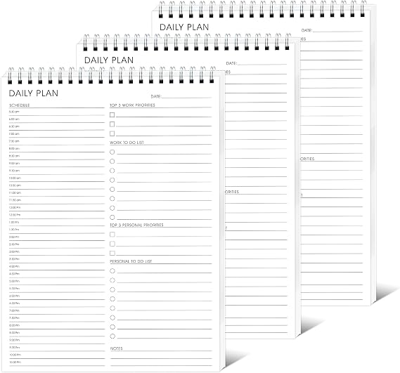 3PC Daily Shedule Planner Hourly Appointment Planner Personal Organizer with Work To-Do List, Priorities 6.5 x 9.8