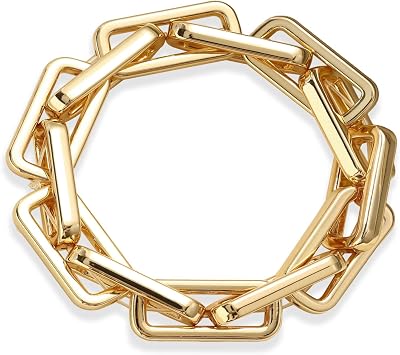 Chunky Gold Bracelet for Women Non Tarnish, Trendy Stretch Cuban Link Chain Plated Gold Bangle Bracelets