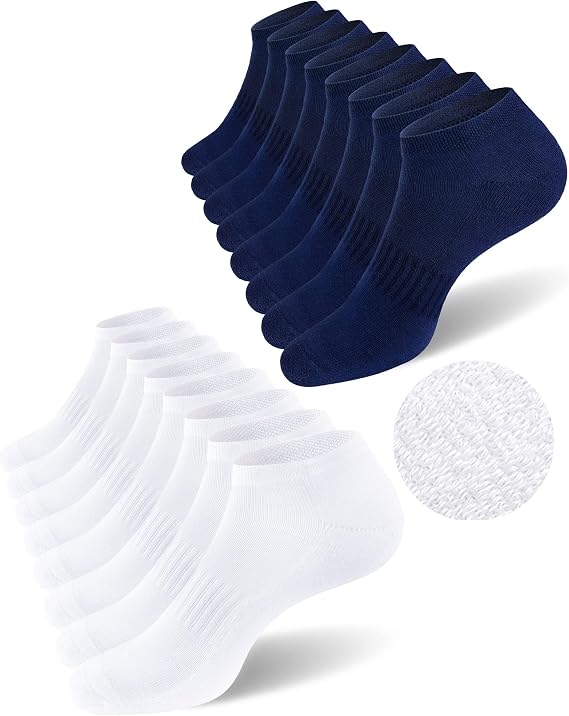 SIXDAYSOX 12 Pack White + Navy Mens Ankle Socks with Cushioned Sole Short Casual Socks Size 13-15