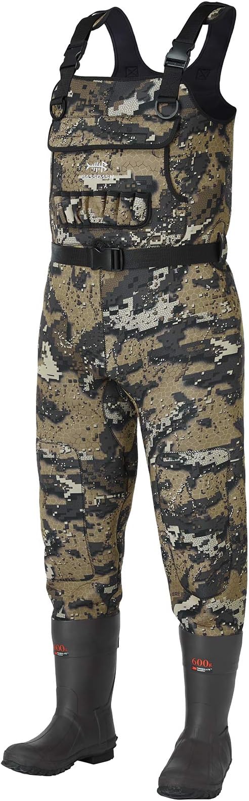 BASSDASH Neoprene Chest Fishing Hunting Waders for Men with 600 Grams Insulated Rubber Bootfoot
